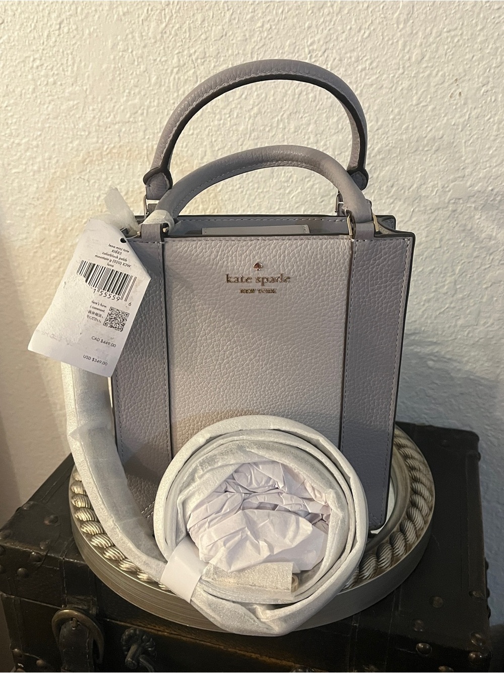 kate spade Pebbled Leather Top-Handle Crossbody in Light Lavender Gray and Cream